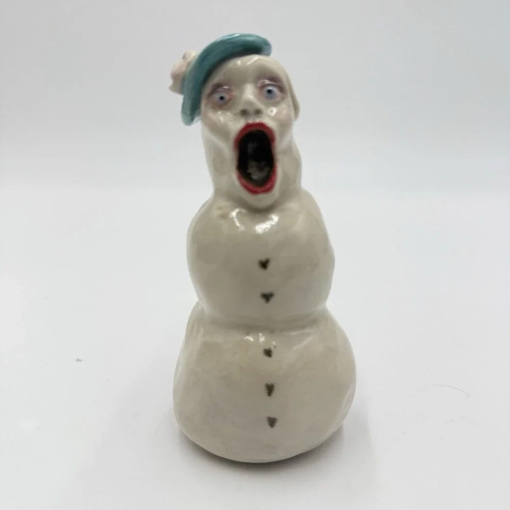 Rare Signed Studio Art Pottery Snowwoman Figurine B Clower 4.5in